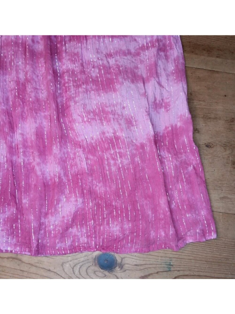 Vtg Kaaku Midi Skirt Women Free One Size Pink Metallic Prairie Festival Cotton - Picture 5 of 9